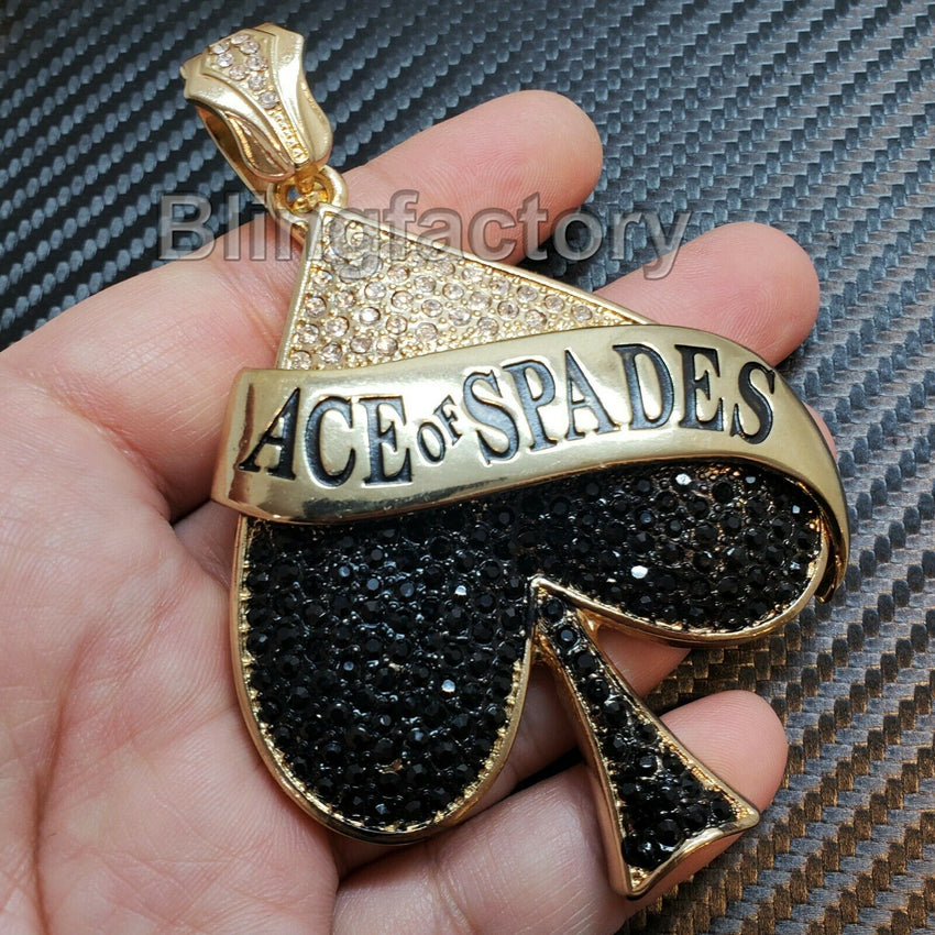 Hip Hop Ace of Spades Pendant & 18" Full Iced Prong Miami Choker Cuban Necklace