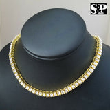 Hip Hop Iced out Gold plated 18" Figaro & 1 Row CZ Tennis Choker Chain Necklace set