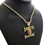 Hip Hop Slaughter Gang Pendant & 1 Row Diamond Tennis Choker Chain Necklace