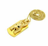 NEW GOLD PT ANUBIS HEAD DOG TAG PENDANT & 2mm 24" BOX CHAIN HIP HOP NECKLACE