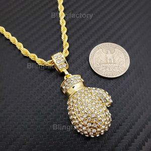 Hip Hop Iced out Muhammad Ali Boxing Glove Pendant & 4mm 24
