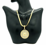 HIP HOP ICED OUT MEDUSA ROUND PENDANT & 4mm 20" HERRINGBONE CHAIN NECKLACE