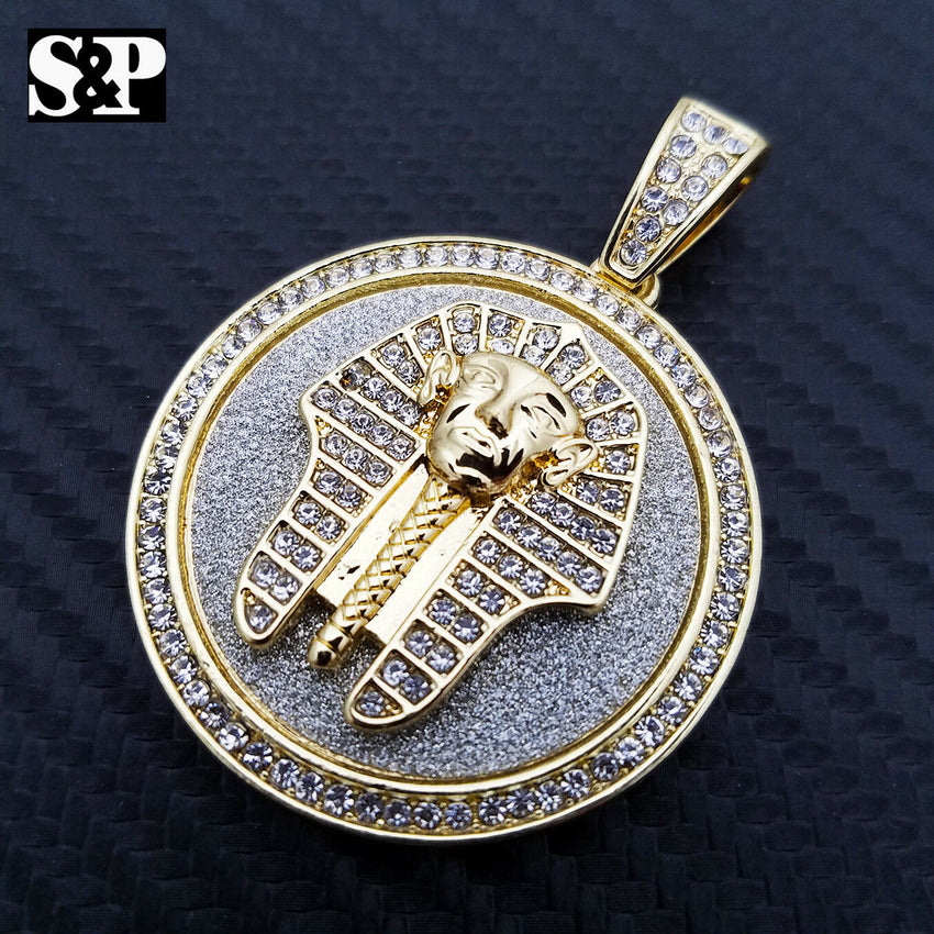 HIP HOP ICED LAB DIAMOND GOLD PLATED EGYPT PHARAOH  MEDALLION PENDANT