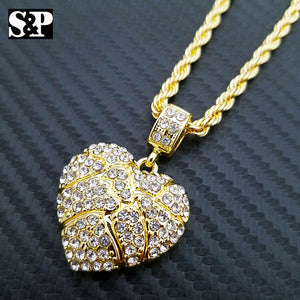 Iced Out Gold PT Golden Nugget Heart Pendant & 24