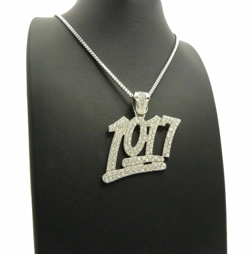 Iced Out Rapper's Number 1017 Pendant & 24" Box, Cuban Chain Hip Hop Necklace