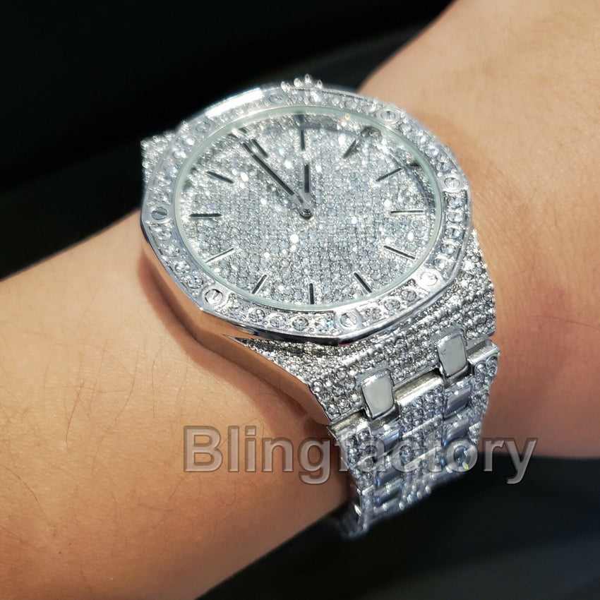 Luxury Men's Iced out Rapper's Lab Diamond Metal Band Dress Clubbing wrist Watch