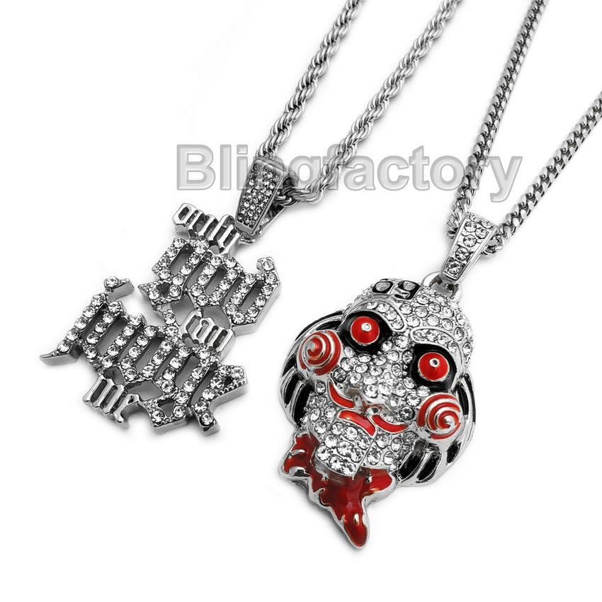 Iced Saw & "Only God Can Judge me" Pendant & 20" 24" Rope, Cuban Chain Necklace