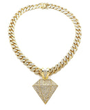 Hip Hop Diamond Shape Pendant 18" Iced out Box Lock Cuban Choker Chain Necklace