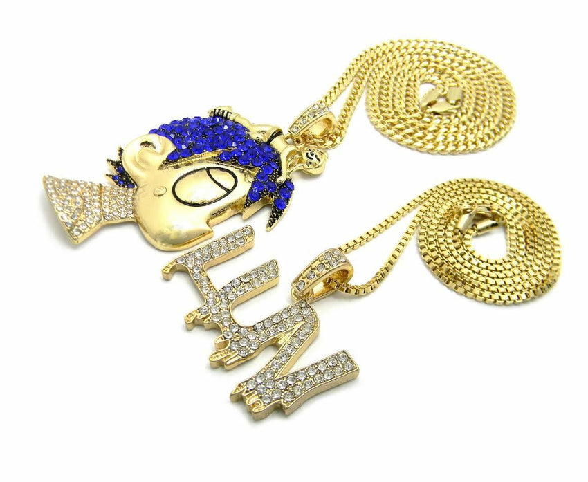 ICED OUT LIL UZI VERT PAVE CARTOON & LUV PENDANT & 24" CHAIN NECKLACE SET