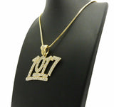 Iced Out Bling Number 1017 Pendant & 24" Box, Rope, Cuban Chain Hip Hop Necklace