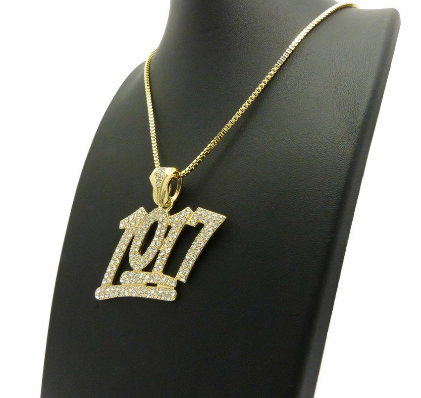 Iced Out Bling Number 1017 Pendant & 24" Box, Rope, Cuban Chain Hip Hop Necklace