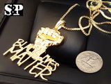 HIP HOP BLING GOLD PLATED 'BLACK LIVES MATTER' PENDANT & 24" BOX CHAIN NECKLACE