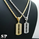 Fashion Iced Barber Shop Razor Blade Pendant w/ 4mm 24" Rope Chain Necklace