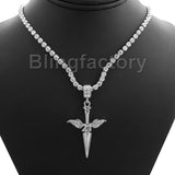 Hip Hop SAVAGE 21 SWORD Pendant & 1 Row Diamond Tennis Choker Chain Necklace