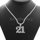 Hip Hop Iced Out SAVAGE 21 Pendant & 1 Row Diamond Tennis Chain Necklace
