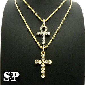 Hip Hop Micro Pave Cross, Ankh Pendant w/ 20