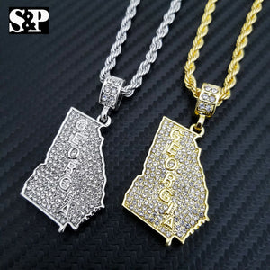 Iced out Fashion GEORGIA STATE Lab Diamond Pendant w/ 24