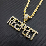 Hip Hop Iced out Rapper's "RESPECT" Pendant & 4mm 24" Rope Chain Necklace