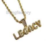 Hip Hop Iced out Lab Diamond LEGACY Pendant & 4mm 24" Rope Chain Necklace