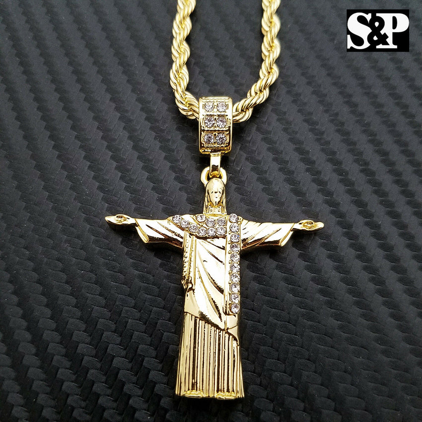 Hip Hop Rapper Style Jesus Christ Body Cross Pendant & 24" Rope Chain Necklace