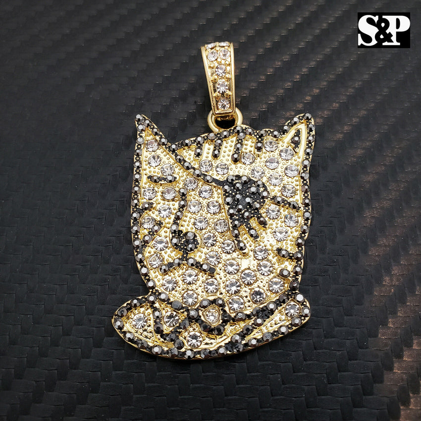 Hip Hop Uzi Vert Pendant w/ 18" Full Iced Cuban & 1 ROW DIAMOND Choker Chain Necklace Set