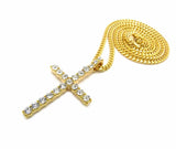 Iced Out Fashion CZ Cross Pendant & 24" BOX, CUBAN, ROPE Chain Hip Hop Necklace