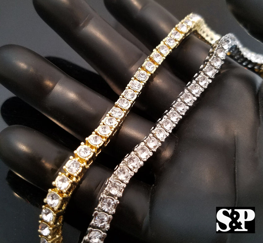 BEST SELLING HIP HOP QUAVO GOLD, SILVER FINISH 1 ROW TENNIS CHAIN BRACELET