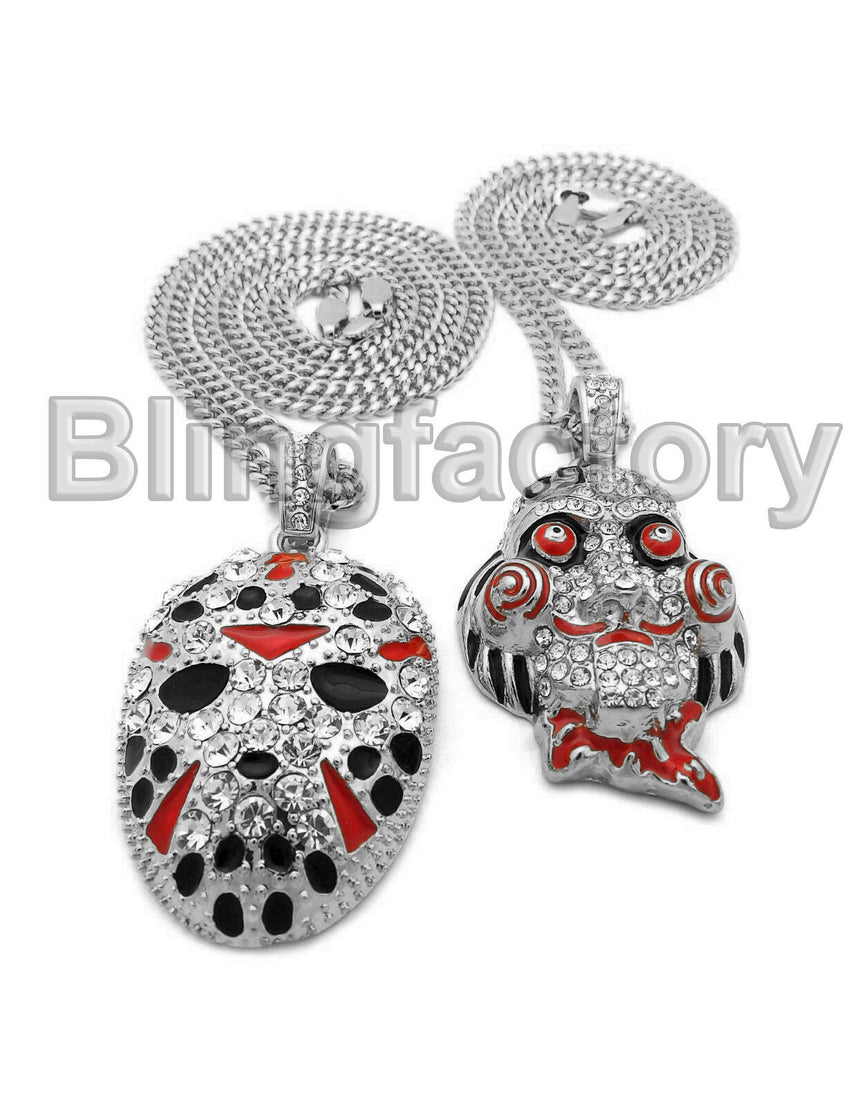 Iced Out Saw Inspired & Slaughter Gang Pendant & 20" 24" Cuban Chain Necklace