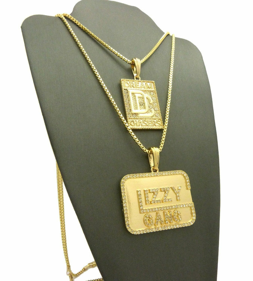 ICED OUT DREAM CHASERS & GLIZZY GANG PENDANT & BOX CHAINS NECKLACE SET
