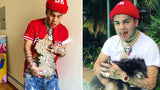 Hip Hop Tekashi69 Saw pendant w/ 18" Franco Chain & Full Iced Cuban Choker Necklace set