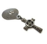 Hip Hop Hematite VERITAS AEQUITAS Cross Pendant & 3mm 24" Cuban Chain Necklace