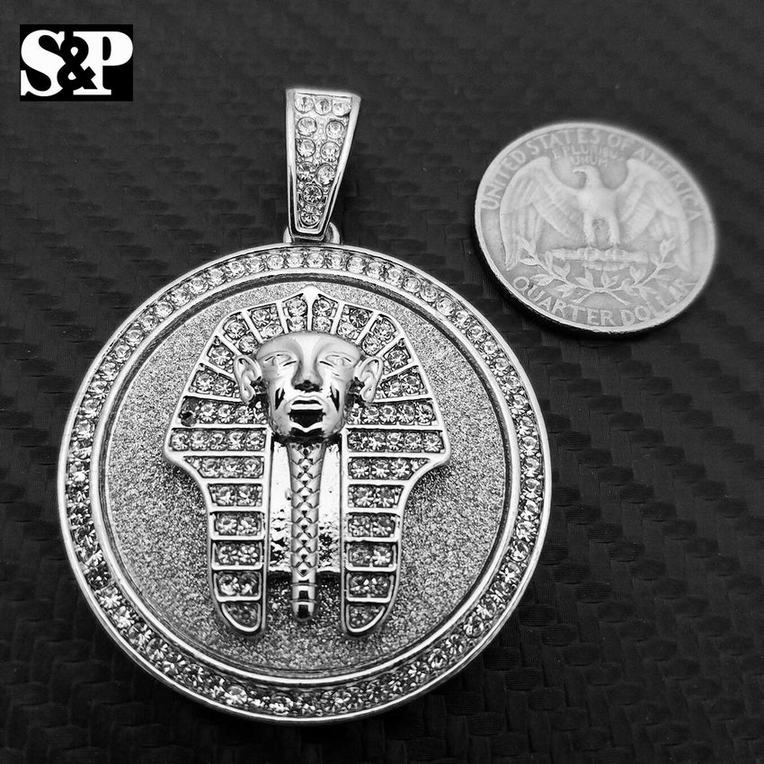 HIP HOP ICED LAB DIAMOND WHITE GOLD PLATED EGYPT PHARAOH  MEDALLION PENDANT