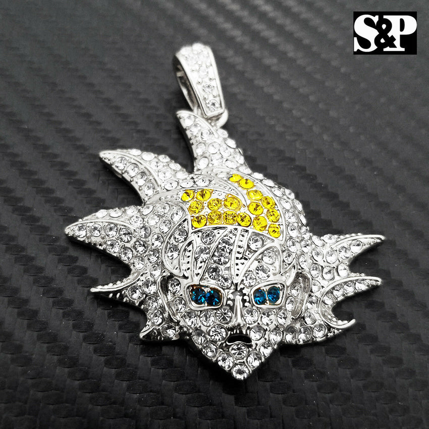 Hip Hop Iced out SON GOKU pendant & 18" 1 ROW DIAMOND Tennis Choker Chain Necklace