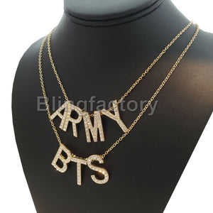 Iced out Initial Letters Celebrity BTS ARMY Pendant & 2mm 18