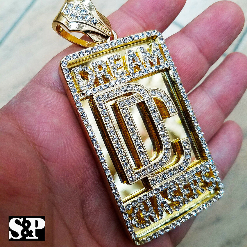 HIP HOP ICED GOLD PLATED LAB DIAMOND RAPPER'S LARGE DREAM CHASERS DC PENDANT