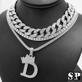 Hip Hop Quavo Choker 18" Full Iced Cuban & 1 ROW DIAMOND CHAIN & "D" Necklace