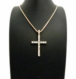 NEW ICED OUT ROSE GOLD PLATED CZ CROSS PENDANT & 24" BOX CHAIN NECKLACE