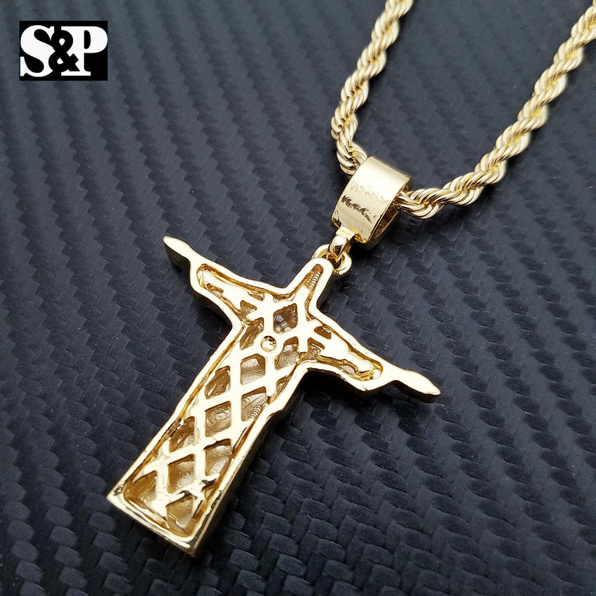 Hip Hop Rapper Style Jesus Christ Body Cross Pendant & 24" Rope Chain Necklace