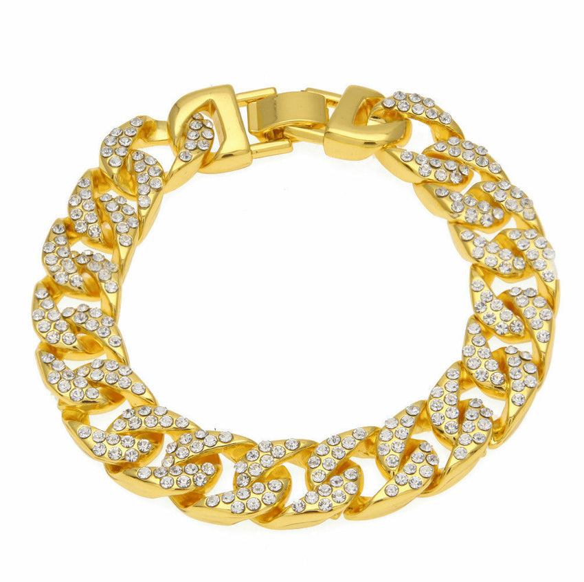 Luxury Hip Hop Gold Plated 13mm 8.5" Miami Cuban Link CZ Full Iced Out Bracelet