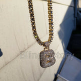 Hip Hop Bubble Letter "B" Brass Pendant & 18" 1 Row Tennis Choker Chain Necklace