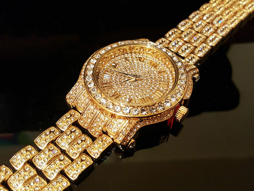 Men's Hip Hop Iced Out Lab Diamond Watch & Ankh pendant 1 Row Tennis Chain Set