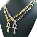 Hip Hop Iced out Lab Diamond Ankh Cross Pendant & 8mm 24" Gucci Chain Necklace