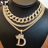 Hip Hop Quavo Choker 16" Full Iced Cuban & 1 ROW DIAMOND CHAIN & "D" Necklace