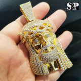 HIP HOP ICED OUT 14K GOLD PLATED BLING BRASS MICRO PAVE LARGE JESUS HEAD PENDANT