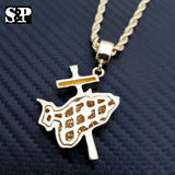 Hip Hop Iced Out Praying Hand w/ Cross Pendant & 4mm 24" Rope Chain Necklace
