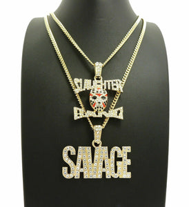 Hip Hop Pave SAVAGE 21 SLAUGHTER Pendant W/ 20