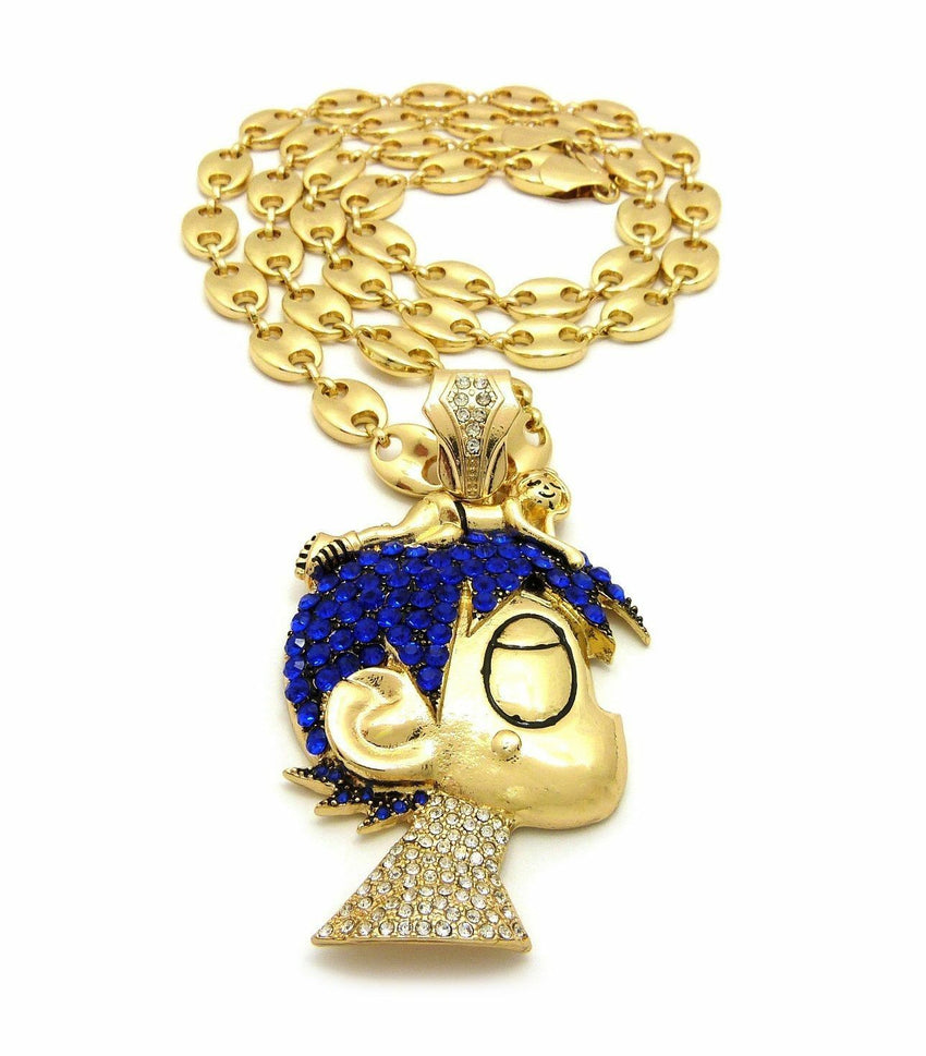 New ICED OUT PAVE LIL UZI VERT CARTOON w/ 10mm 30" Marina Chain NECKLACE SET