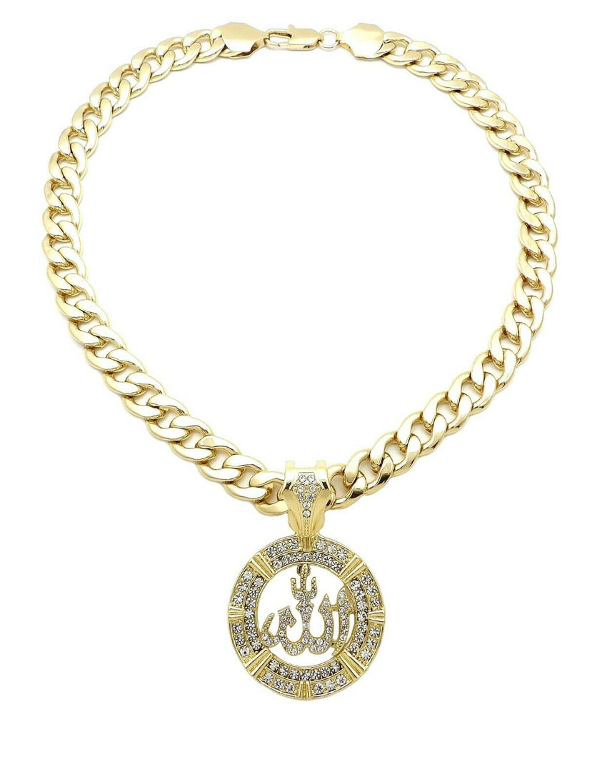 Hip Hop Iced out Allah Pendant & 11mm 20" Miami Cuban Choker Chain Necklace