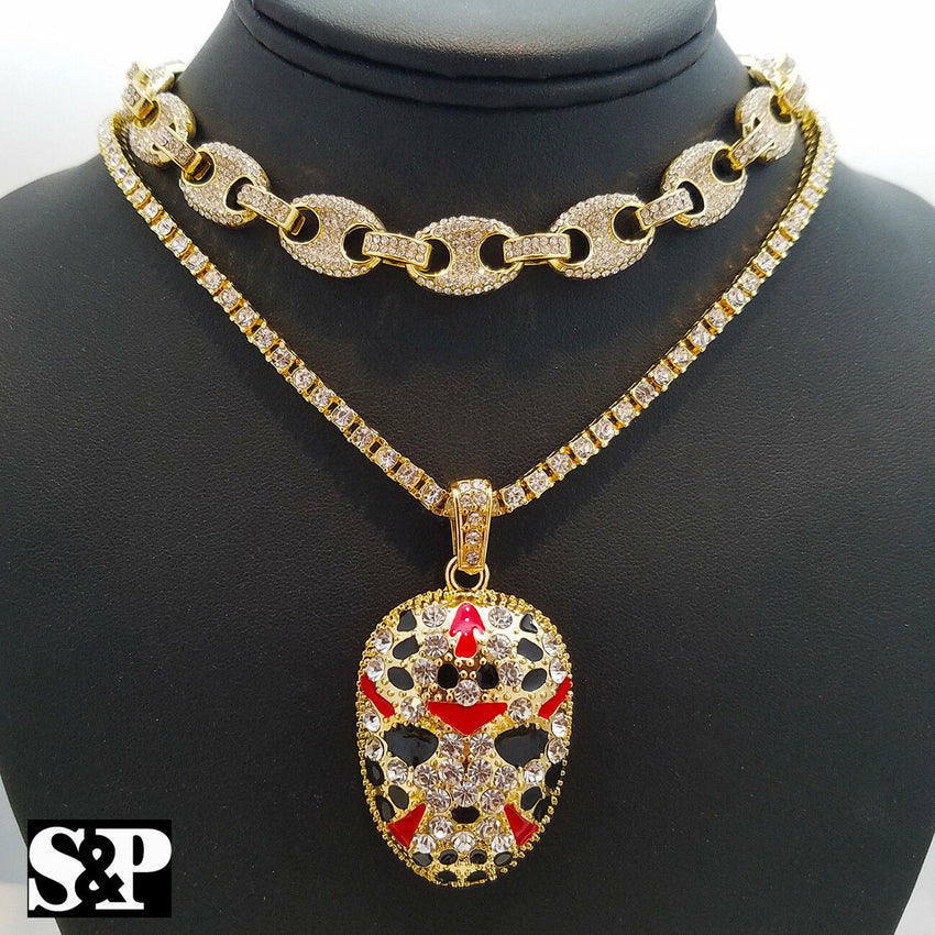 Hip Hop Slaughter Gang w/ 18" Full Iced Gucci & 1 ROW DIAMOND Choker Chain Set