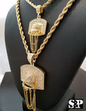 Men Two Iced out Basket ball Hoop Pendant & 5mm 30", 4mm 24" Rope Chain Necklace